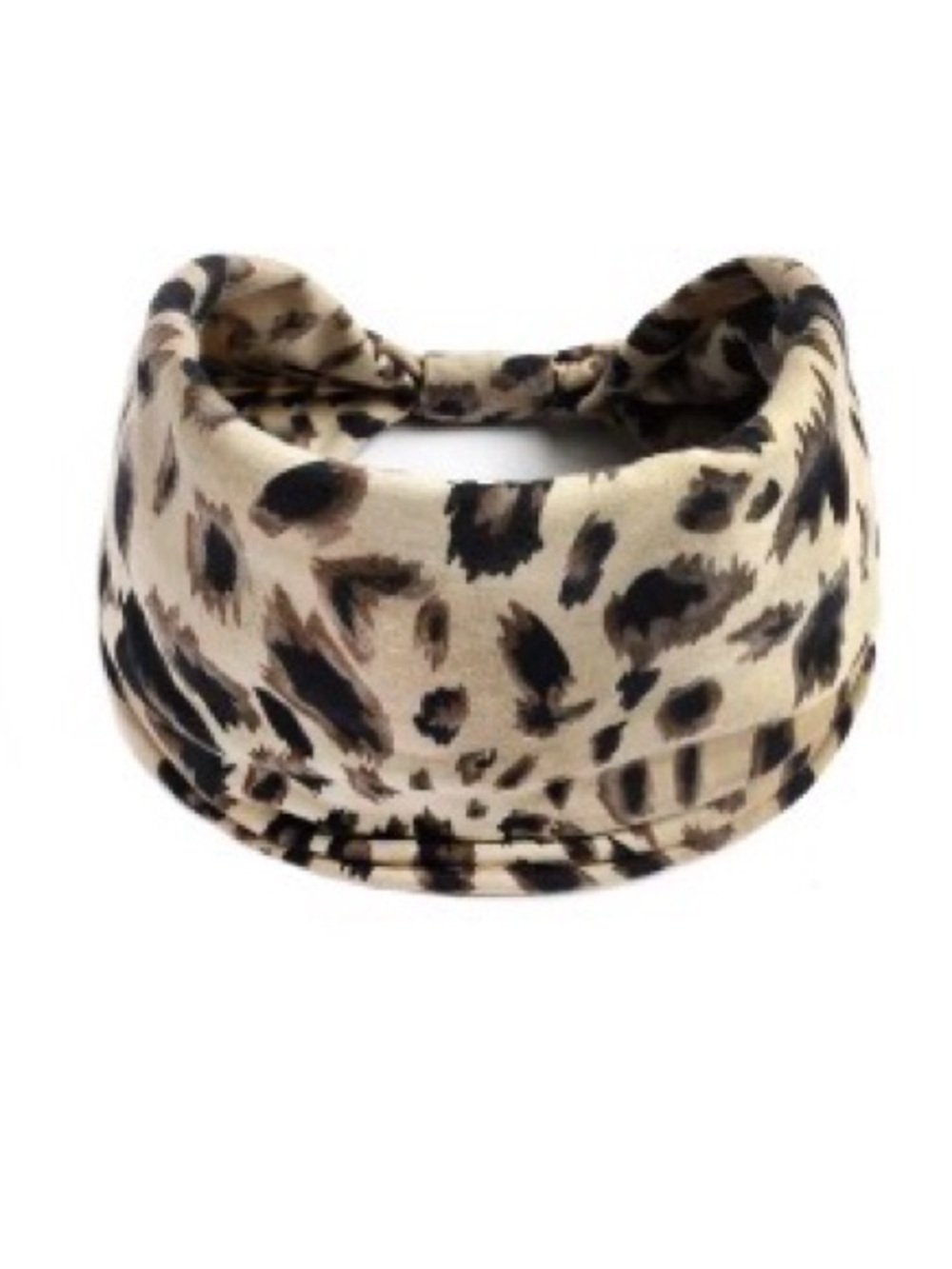 Leopard Print Wide Headband with Knot - Beige Black